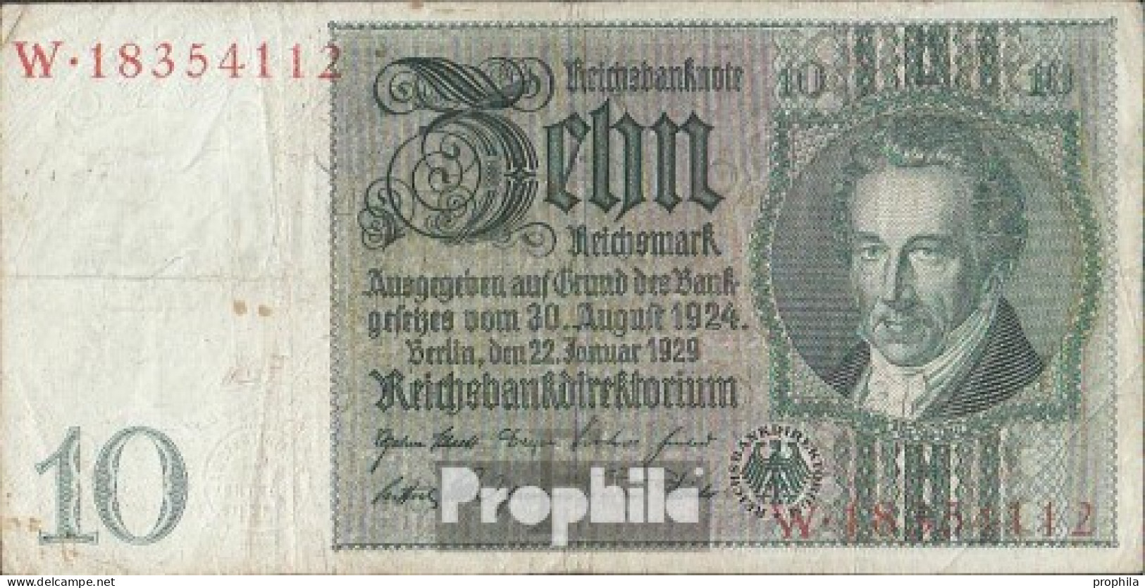 Deutsches Reich Rosenbg: 173a Udr.- Bst. F, Serien: T-Y, Wz. Thaer Gebraucht (III) 1929 10 Reichsmark - 10 Mark