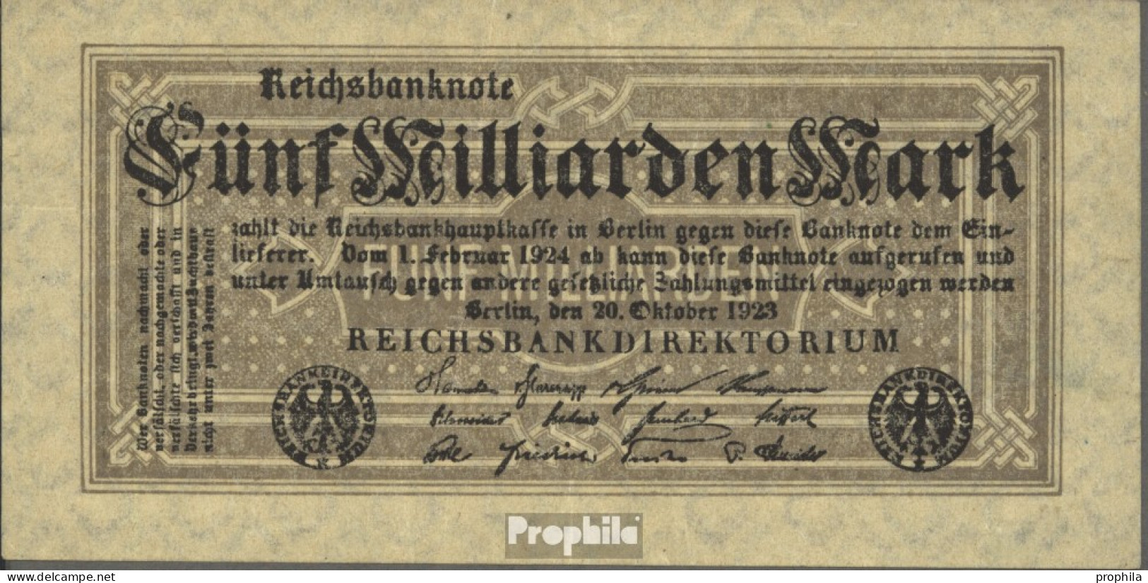 Deutsches Reich Rosenbg: 120e, Ohne Kontrollnummer Ohne Firmenzeichen Gebraucht (III) 1923 5 Milliarden Mark - 5 Miljard Mark