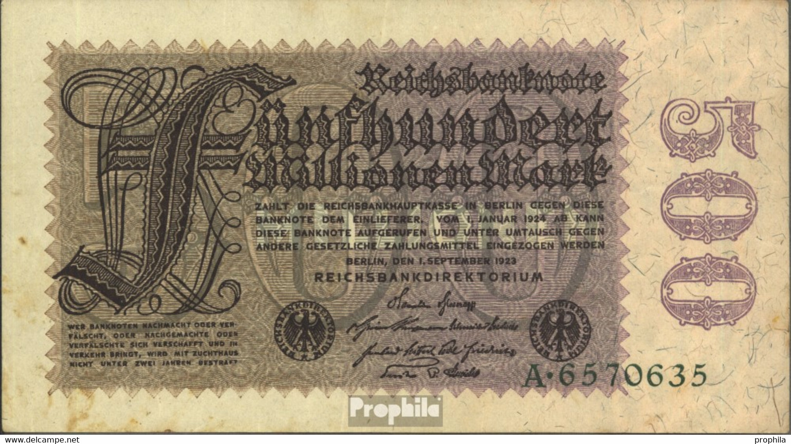 Deutsches Reich Rosenbg: 109a, Reichsdruckerei Wasserzeichen Disteln Gebraucht (III) 1923 500 Millionen Mark - 500 Millionen Mark