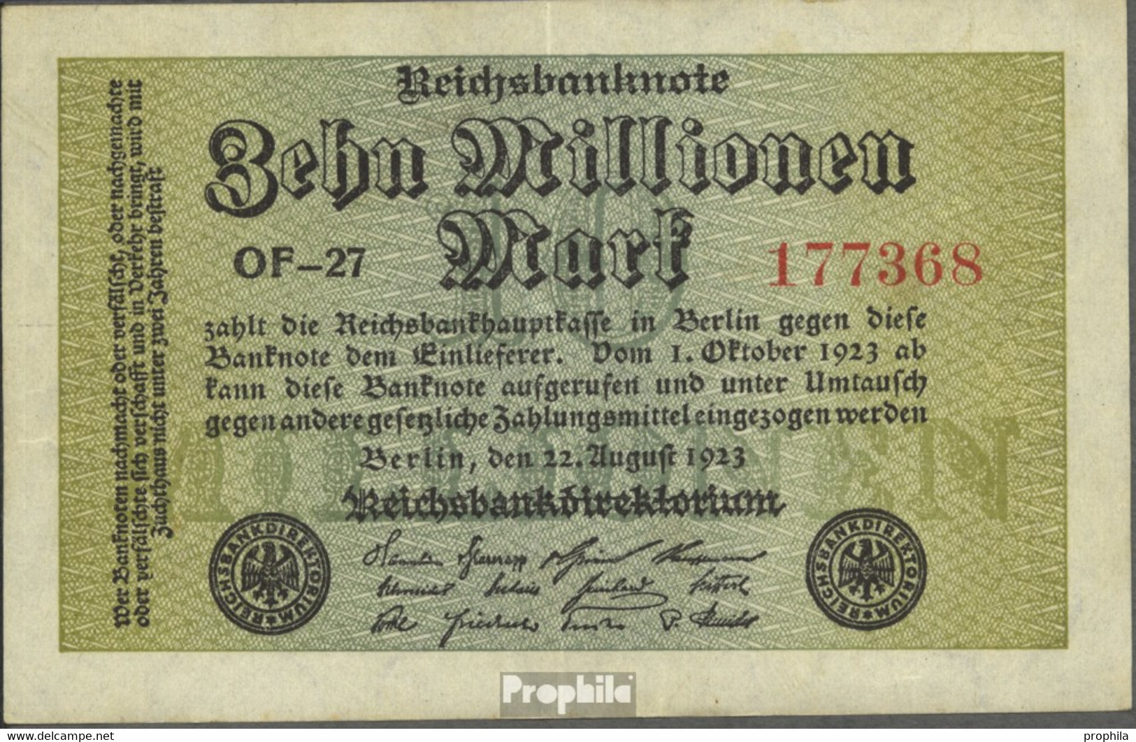 Deutsches Reich Rosenbg: 105f, Wasserzeichen Wellen Gebraucht (III) 1923 10 Millionen Mark - 10 Mio. Mark