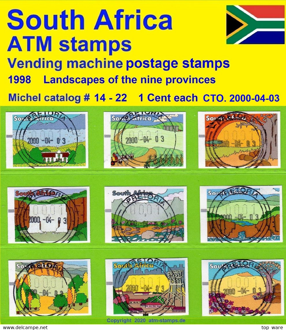 1998 Südafrika South Africa RSA ATM Stamps 14-18 Nine Provinces Series 00,01 CTO. Frama Automatenmarken Automatici - Frama Labels