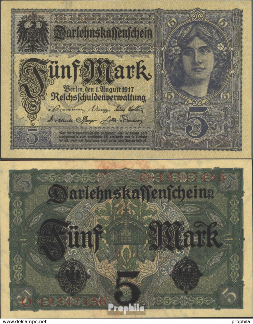 Deutsches Reich Rosenbg: 54b, 8stellige Kontrollnummer, Vs. Graublau Gebraucht (III) 1917 5 Mark - 5 Mark