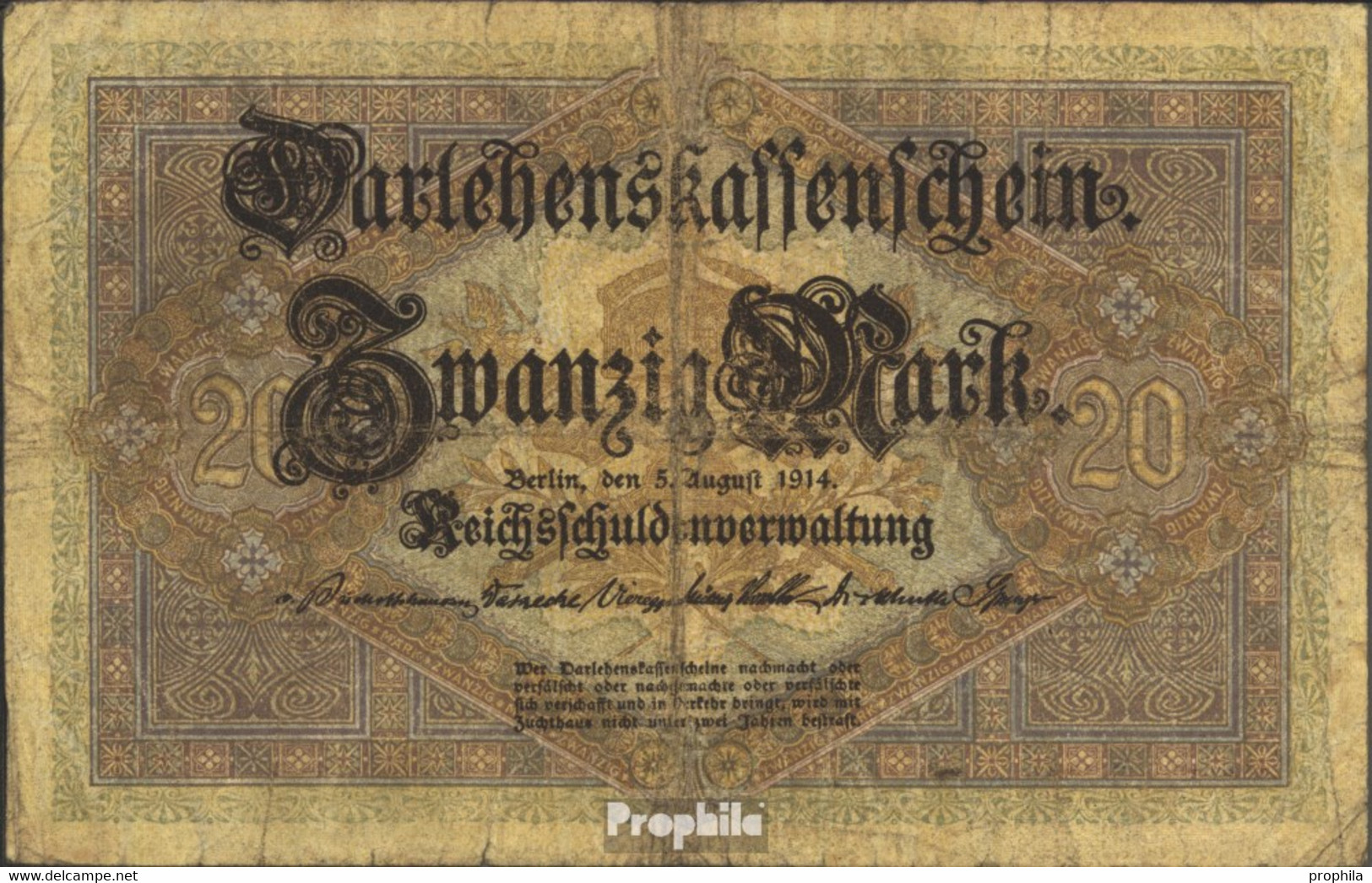 Deutsches Reich Rosenbg: 49b, 7stellige Kontrollnummer Gebraucht (III) 1914 20 Mark - 20 Mark