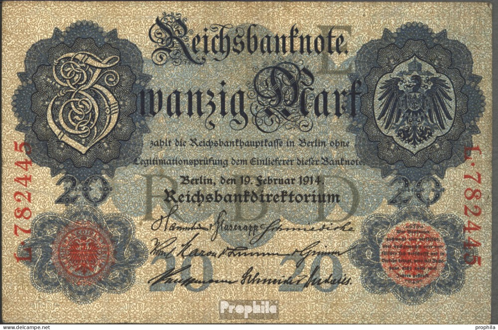 Deutsches Reich Rosenbg: 47a, 6stellige Kontrollnummer Gebraucht (III) 1914 20 Mark - 20 Mark