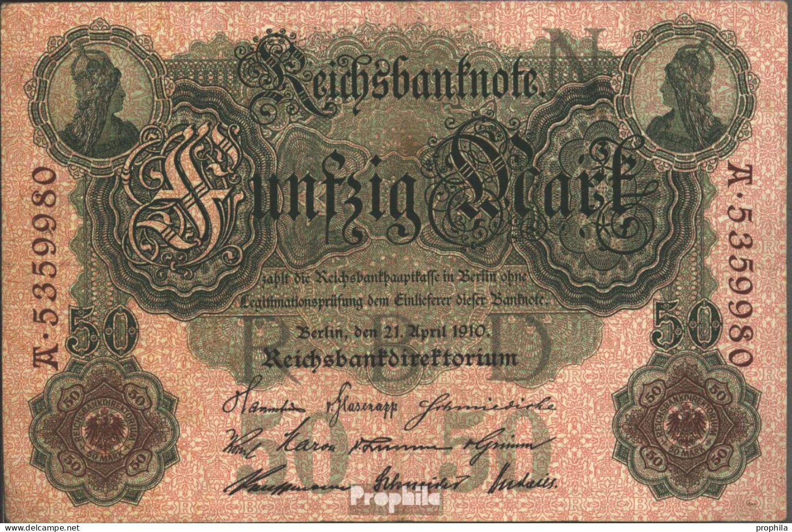 Deutsches Reich Rosenbg: 42 Gebraucht (III) 1910 50 Mark - 50 Mark