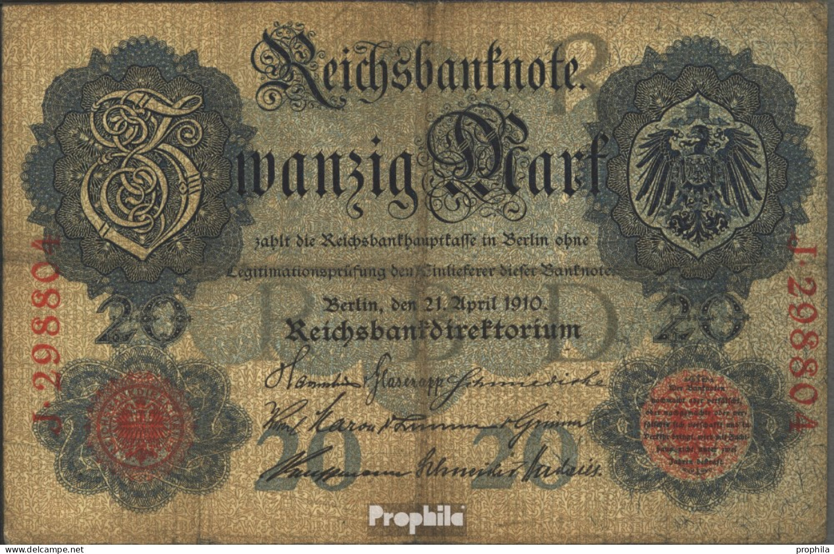 Deutsches Reich Rosenbg: 40a, 6-stellige Kontrollnummer Gebraucht (III) 1910 20 Mark - 20 Mark