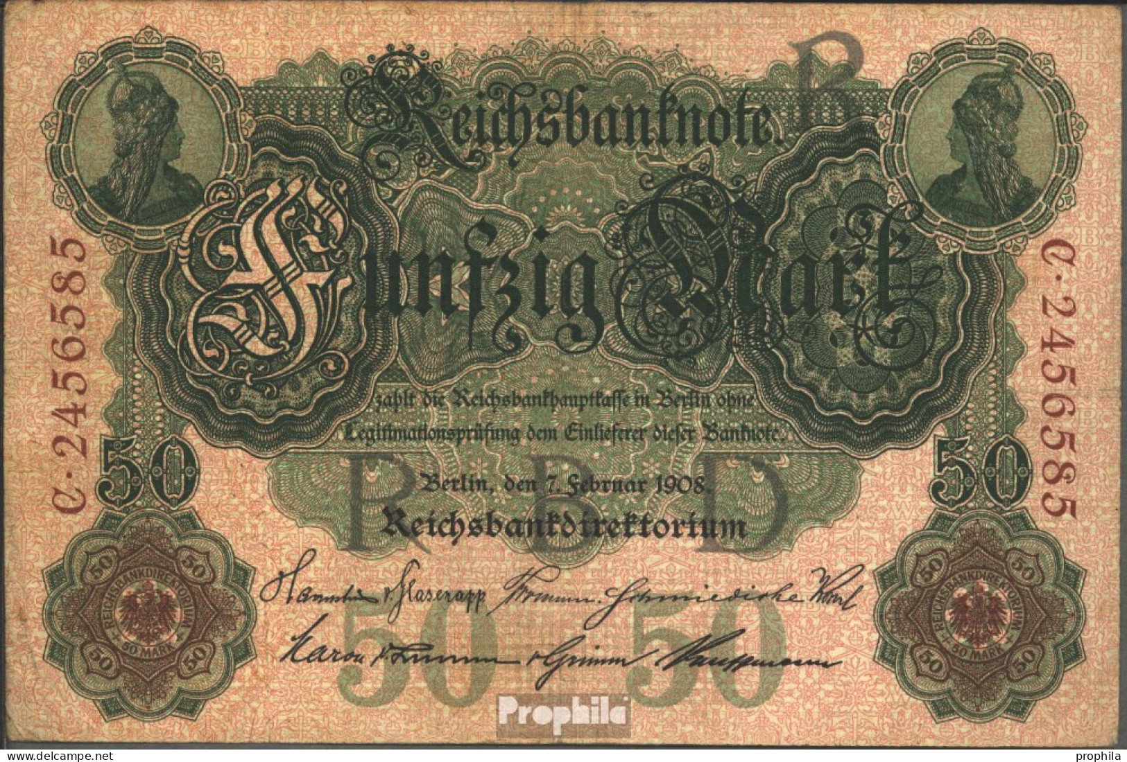 Deutsches Reich Rosenbg: 32 Gebraucht (III) 1908 50 Mark - 20 Mark