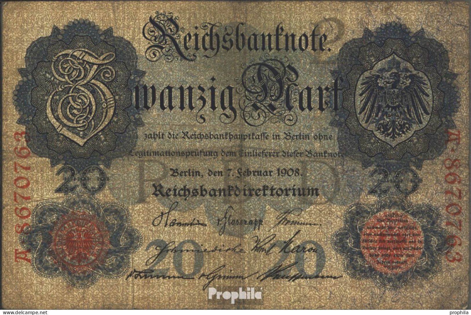 Deutsches Reich Rosenbg: 31 Gebraucht (III) 1908 20 Mark - 20 Mark