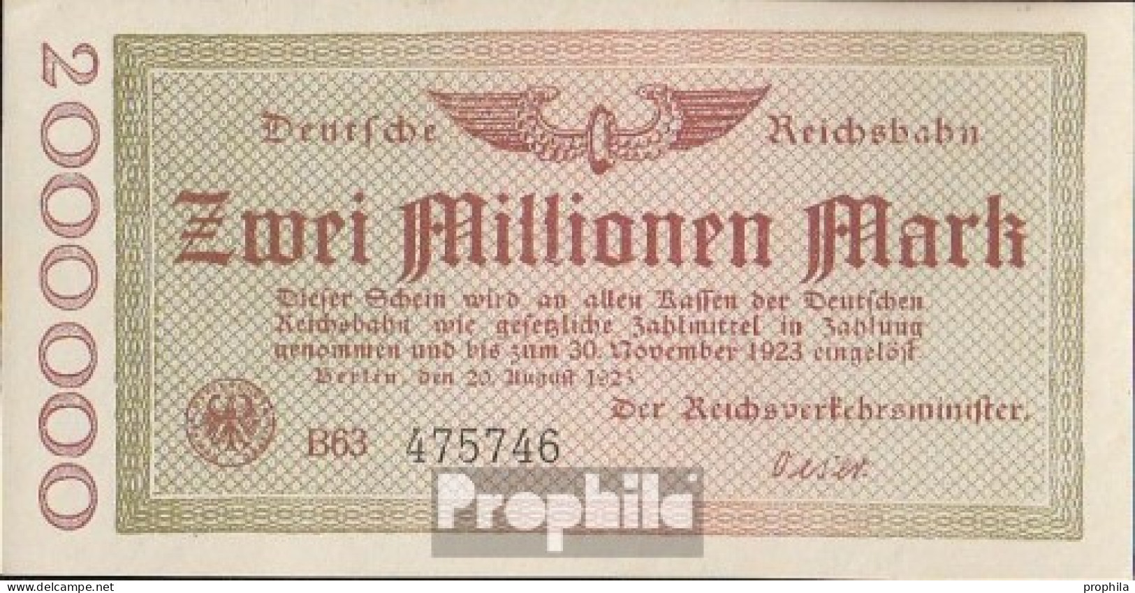 Berlin Pick-Nr: S1012a Inflationsgeld Der Deutschen Reichsbahn Berlin Gebraucht (III) 1923 2 Millionen Mark - 2 Mio. Mark