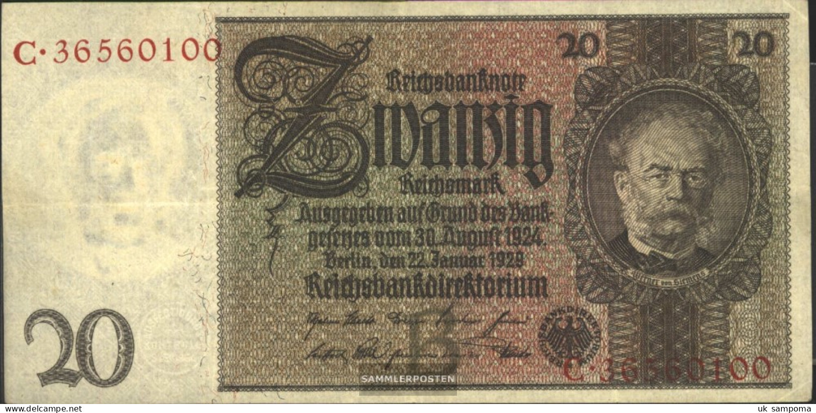 German Empire Rosenbg: 174a, Udr.-Bst.: B, Series: B-G Used (III) 1929 20 Reichsmark - 20 Mark