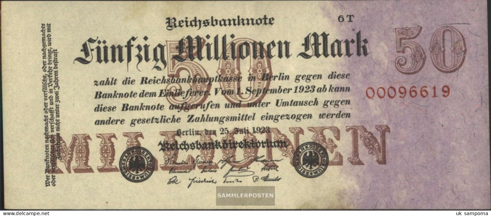 German Empire Pick-number: 97c, Privatfirmendruck 8stellige KN Used (III) 1923 50 Million. Mark - 50 Millionen Mark