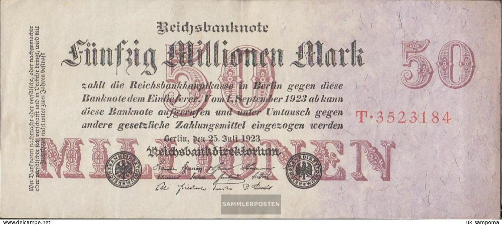 German Empire Rosenbg: 97a, Empire Printing Used (III) 1923 50 Million Mark - 50 Millionen Mark