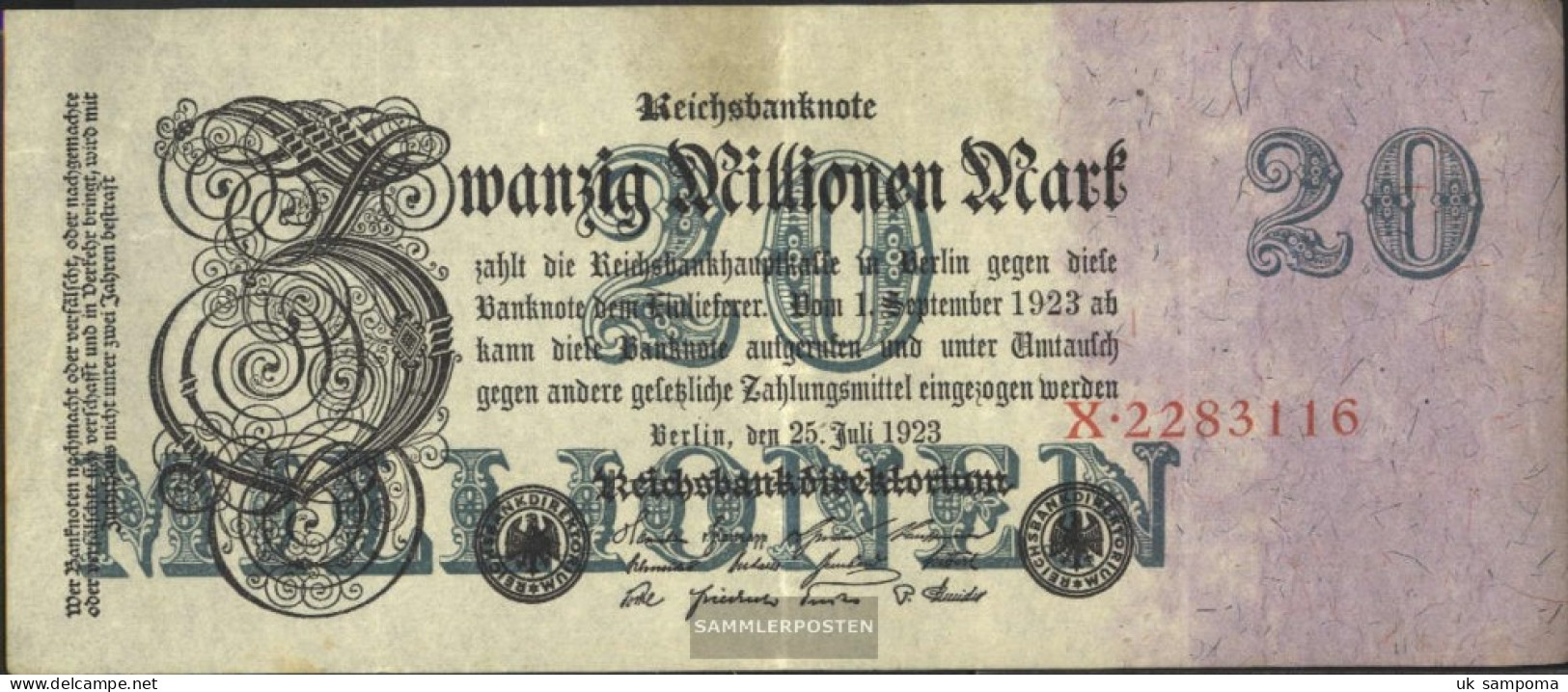 German Empire Rosenbg: 96a, Empire Printing Used (III) 1923 20 Million Mark - 20 Mio. Mark