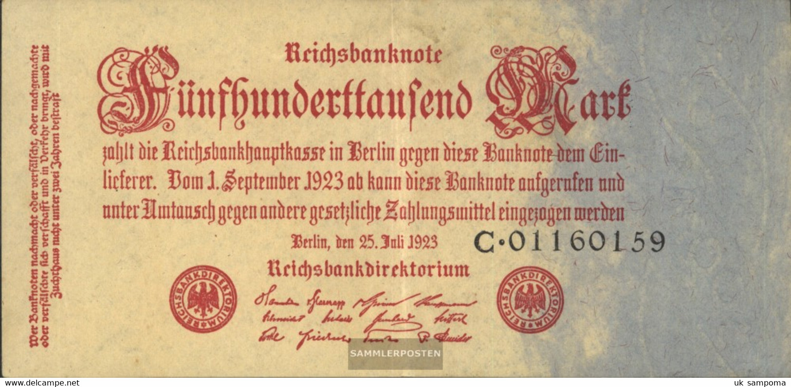 German Empire Rosenbg: 91a, Empire Printing Used (III) 1923 500.000 Mark - 500.000 Mark