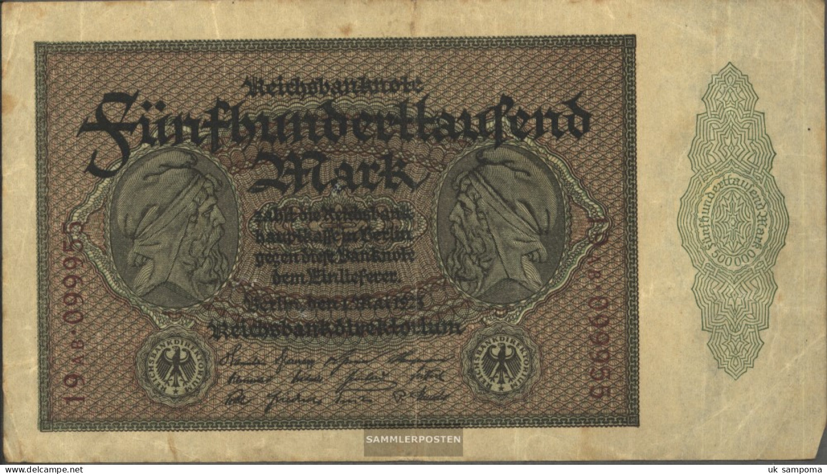 German Empire Rosenbg: 87e, Privatfirmendruck Kontrollnummer Twice Used (III) 1923 500000 Mark - 500.000 Mark