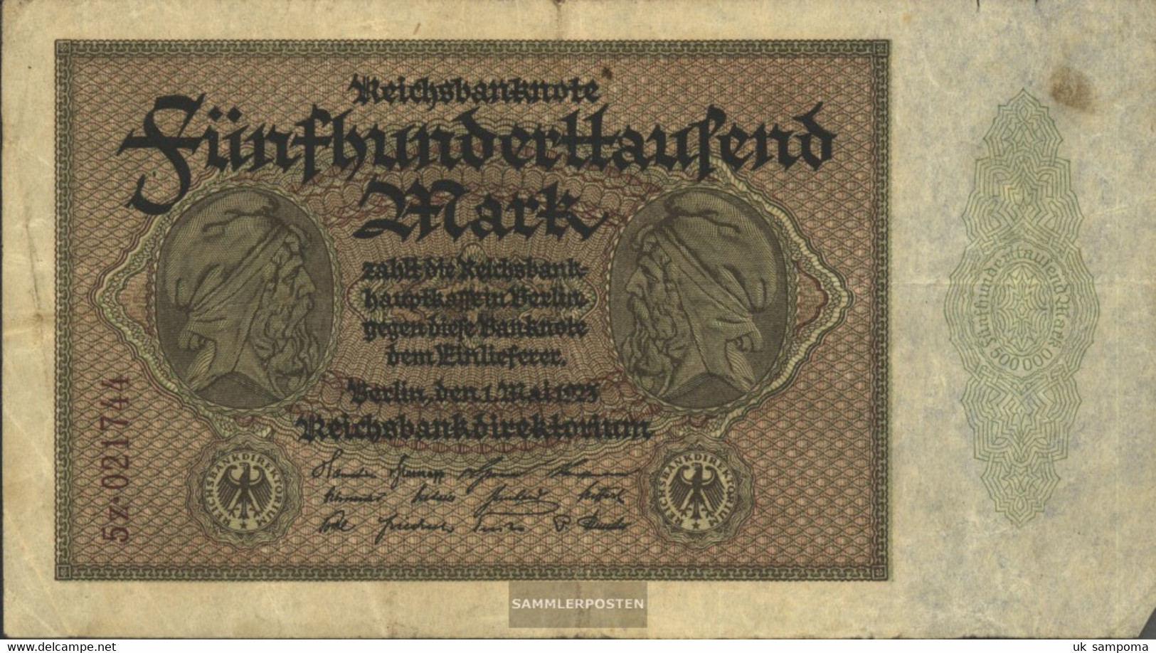 German Empire Rosenbg: 87f, Privatfirmendruck Kontrollnummer Only Left Used (III) 1923 500.000 Mark - 500000 Mark