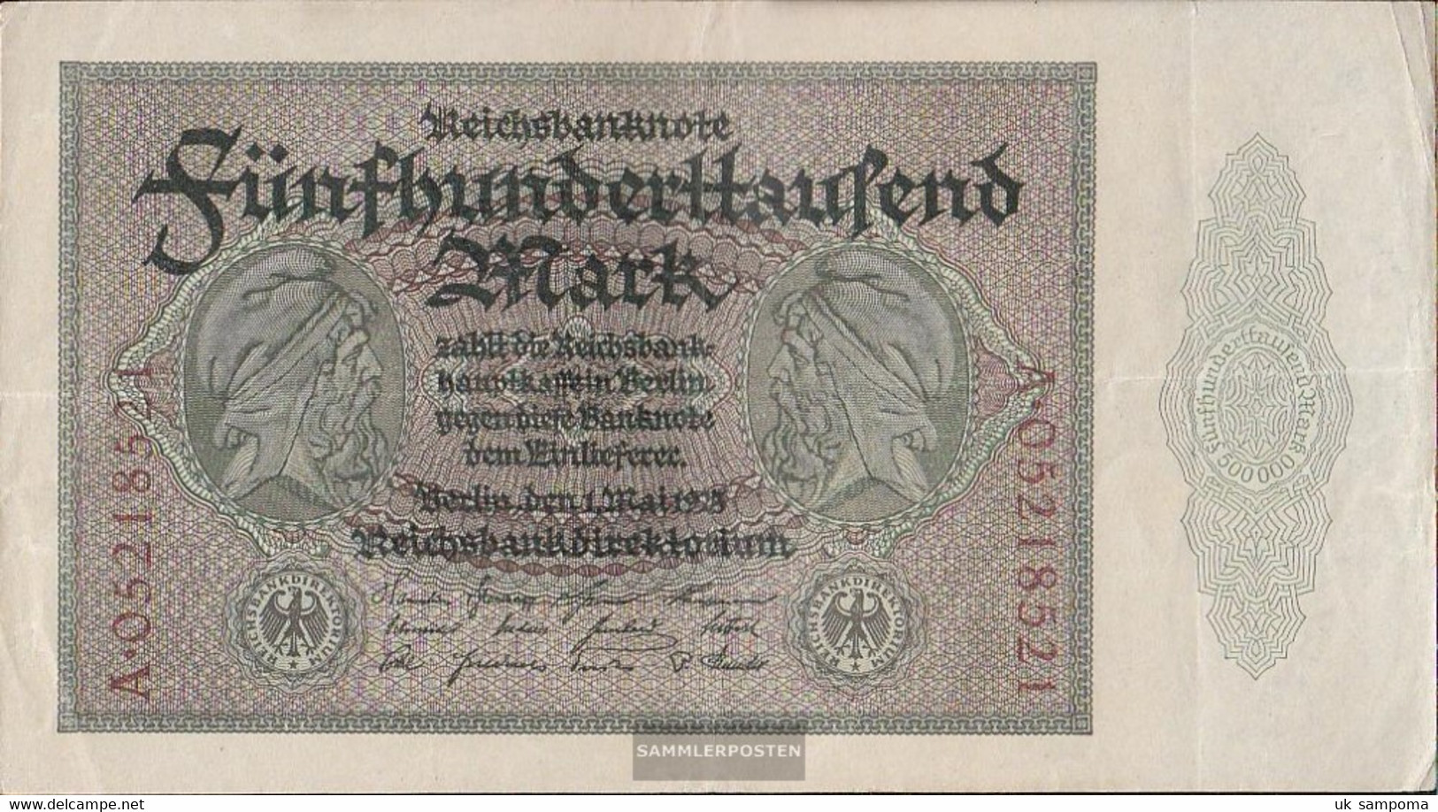 German Empire Rosenbg: 87b, Empire Printing 8stellige Kontrollnummer Used (III) 1923 500.000 Mark - 500000 Mark