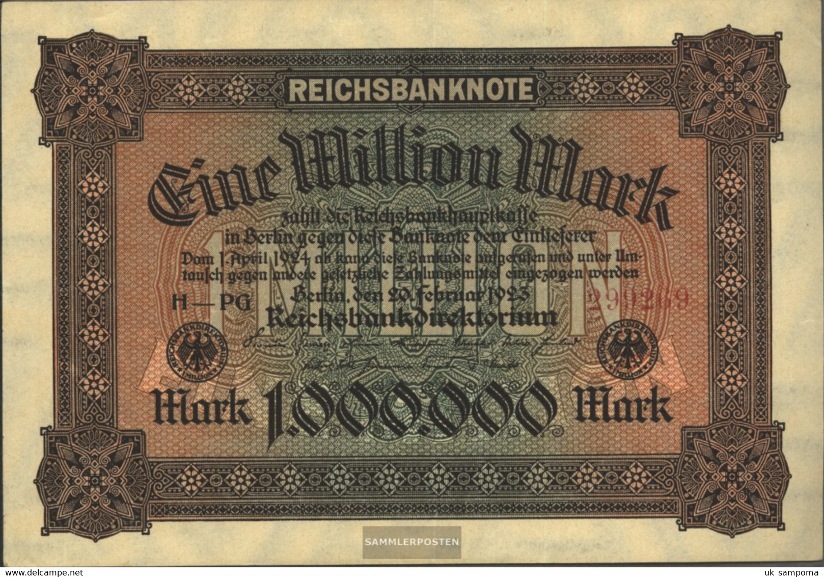 German Empire Rosenbg: 85a, Watermark Hakensterne, Brown Firmenzeichen Used (III) 1923 1 Million. Mark - 1 Miljoen Mark