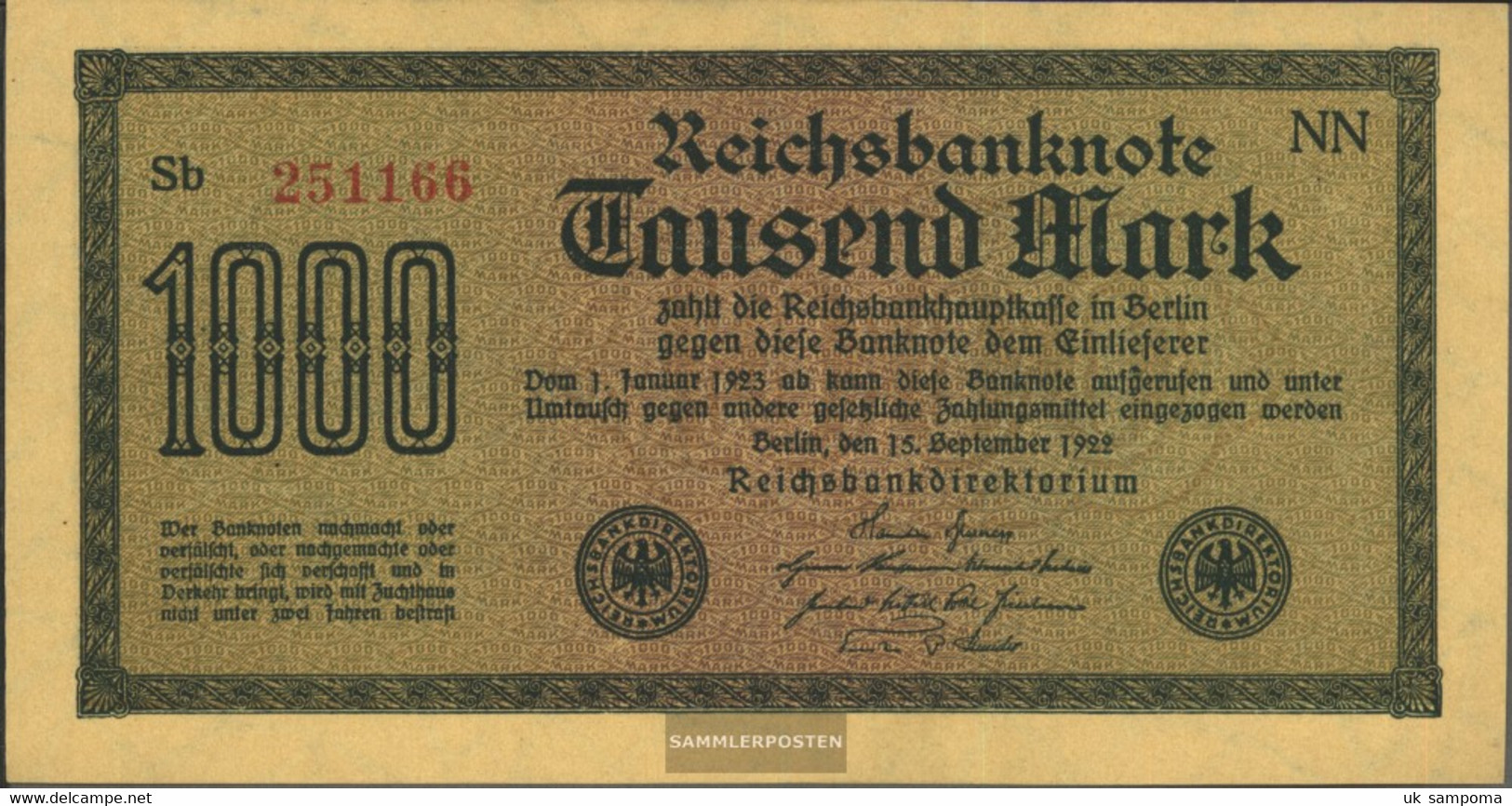 German Empire Rosenbg: 75d, Watermark Dornen Used (III) 1922 1.000 Mark - 1000 Mark