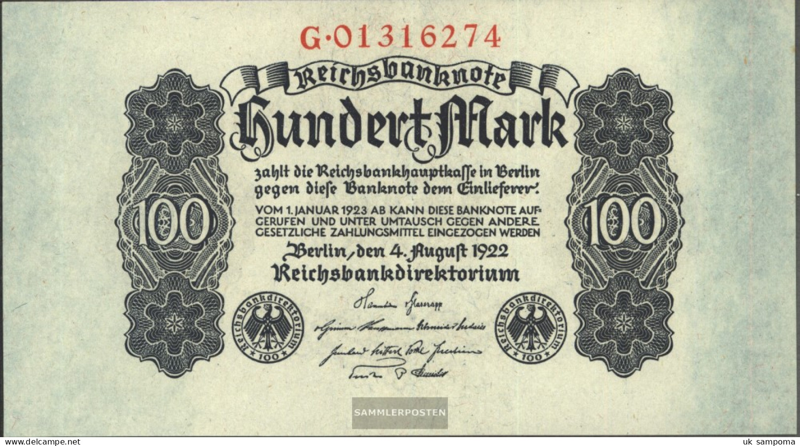 German Empire Rosenbg: 72 Used (III) 1922 100 Mark - 100 Mark