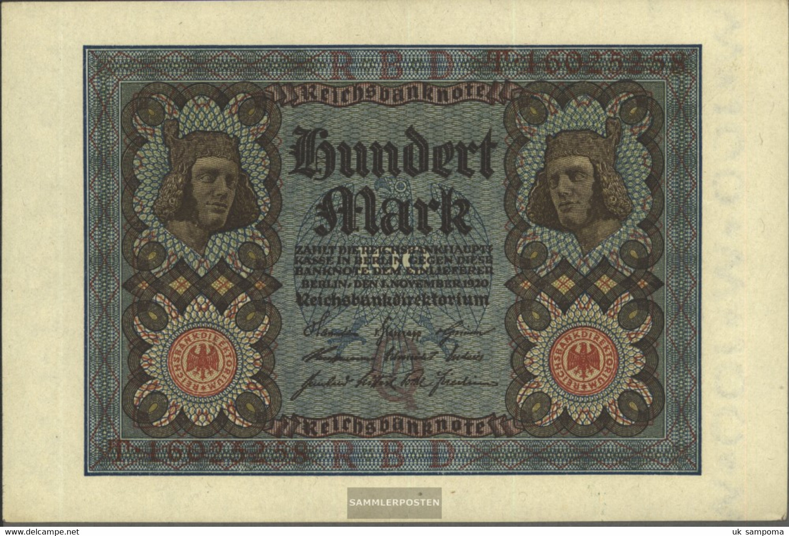 German Empire Rosenbg: 67b, 8stellige Kontrollnummer Used (III) 1920 100 Mark - 100 Mark