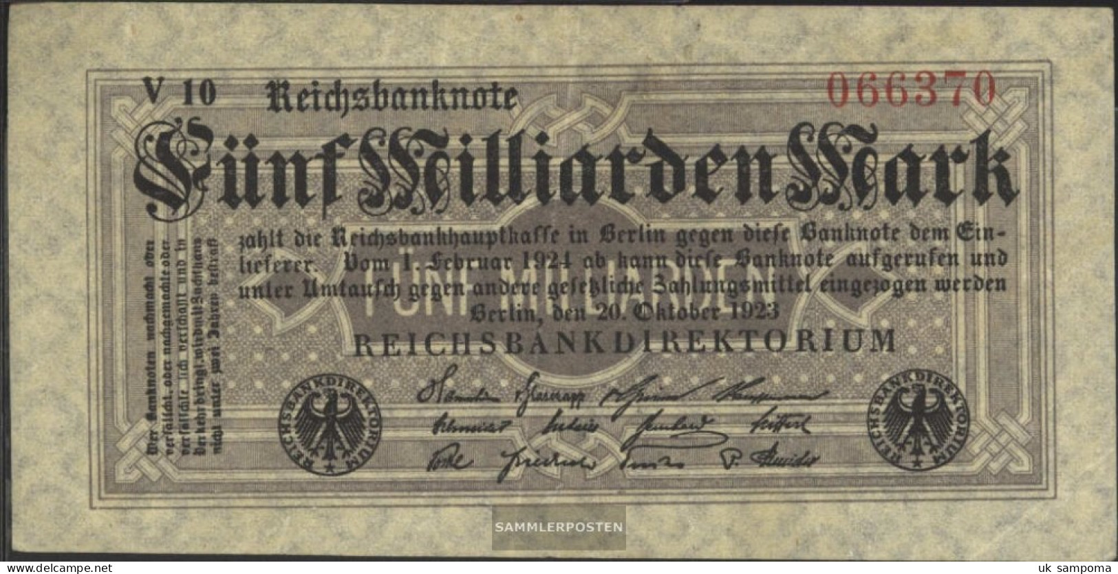 German Empire Rosenbg: 120c, 6stellige KN, Firmenzeichen Black Used (III) 1923 5 Billion. Mark - 5 Miljard Mark