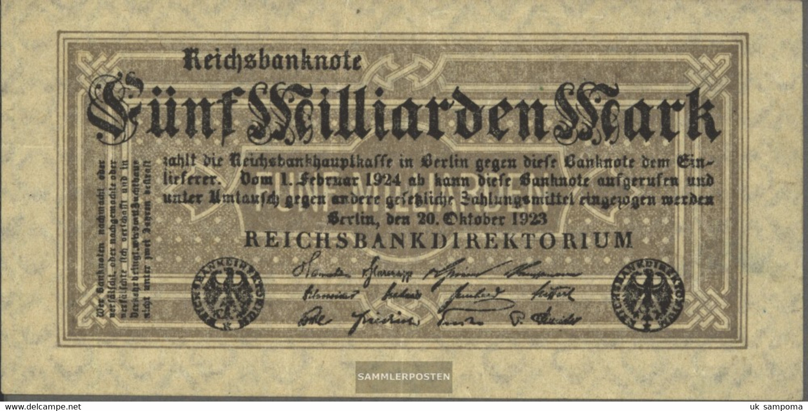 German Empire Rosenbg: 120e, Without Kontrollnummer Without Firmenzeichen Used (III) 1923 5 Billion Mark - 5 Miljard Mark