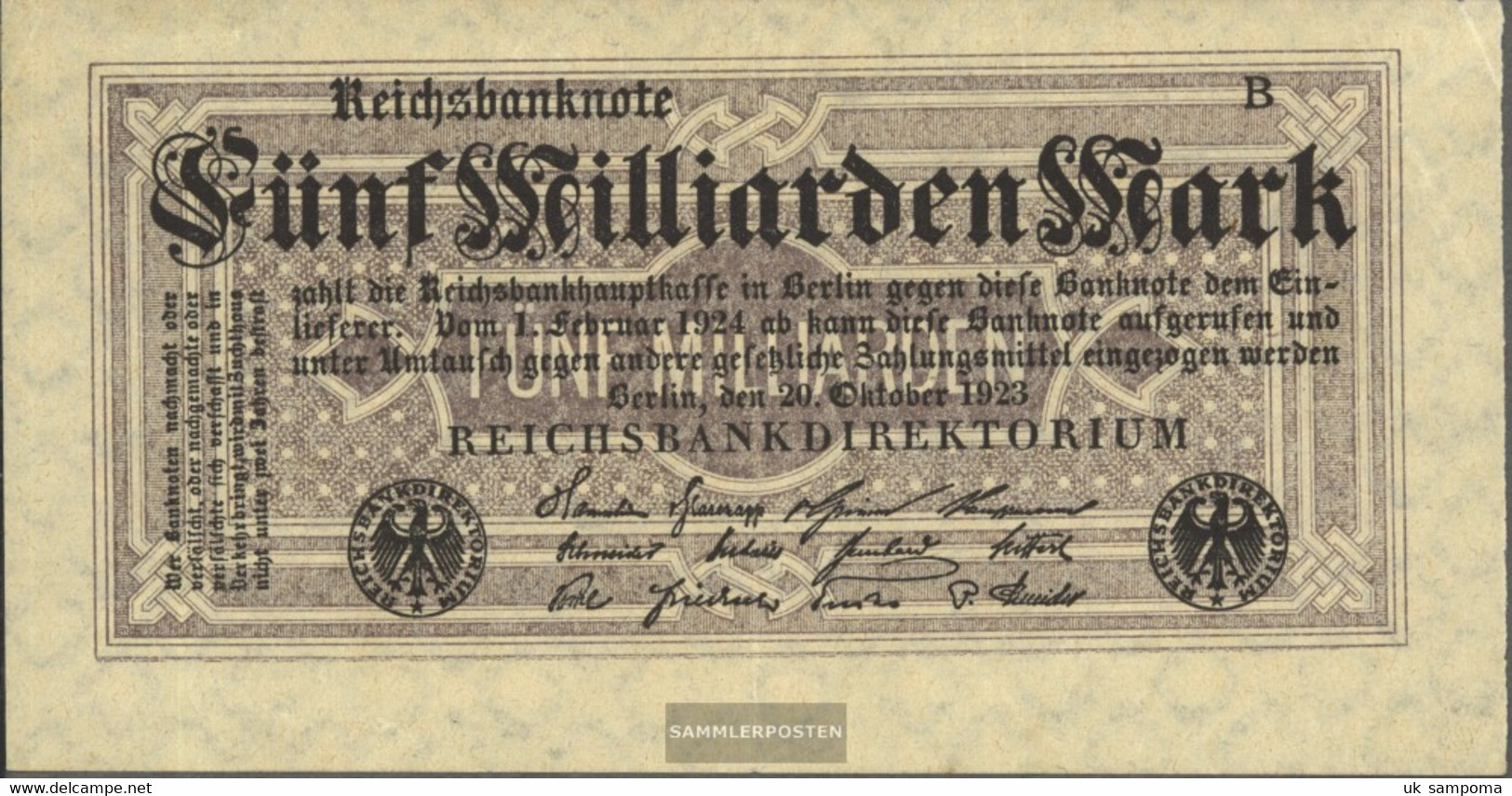 German Empire Rosenbg: 120d, Without Kontrollnummer With Firmenzeichen Used (III) 1923 5 Billion Mark - 5 Milliarden Mark
