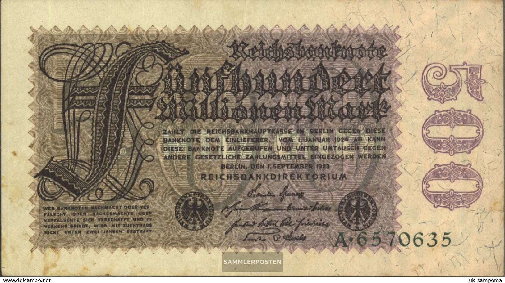German Empire Rosenbg: 109a, Empire Printing Watermark Thistles Used (III) 1923 500 Million Mark - 500 Miljoen Mark