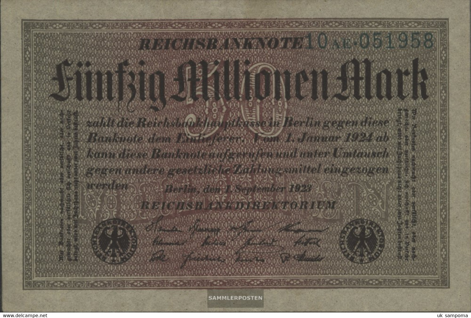 German Empire Rosenbg: 108b, Watermark Cabbage 6stellige Kontrollnummer Used (III) 1923 50 Million Mark - 50 Miljoen Mark