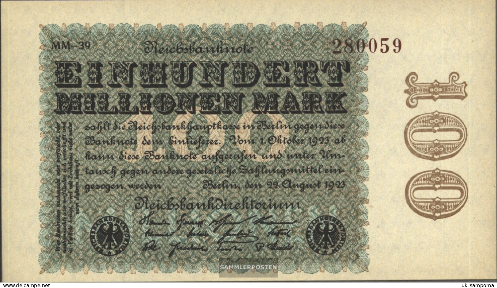 German Empire Rosenbg: 106v, Watermark Rhombus Used (III) 1923 100 Million Mark - 100 Millionen Mark