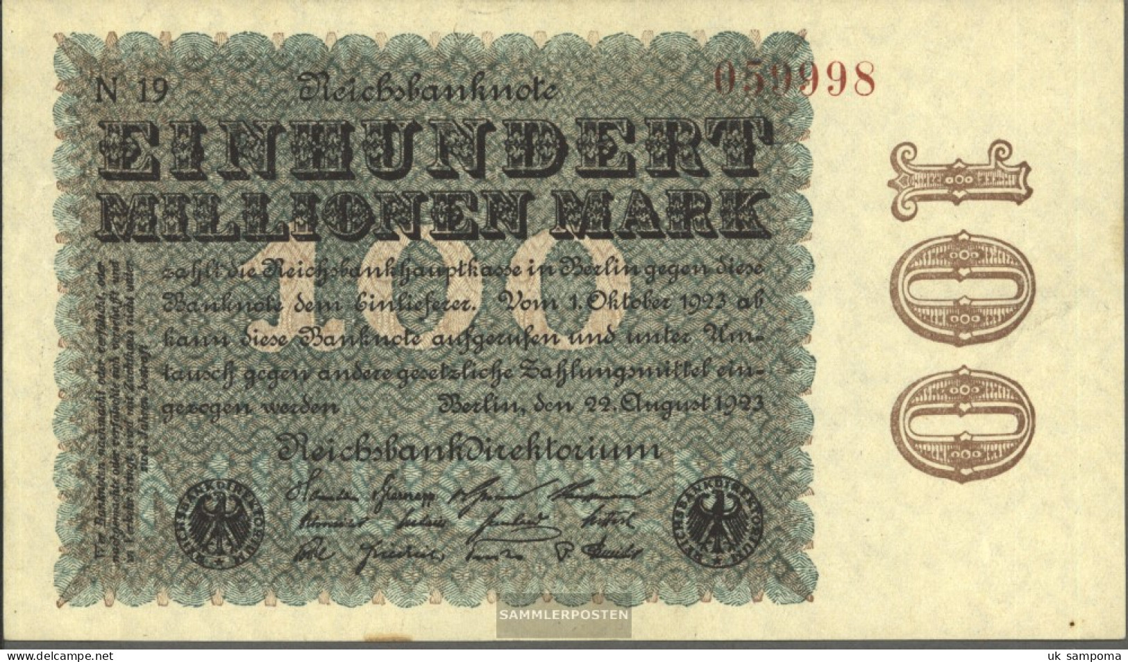 German Empire Rosenbg: 106g, Watermark Cabbage, Black Firmenzeichen Used (III) 1923 100 Million Mark - 100 Mio. Mark