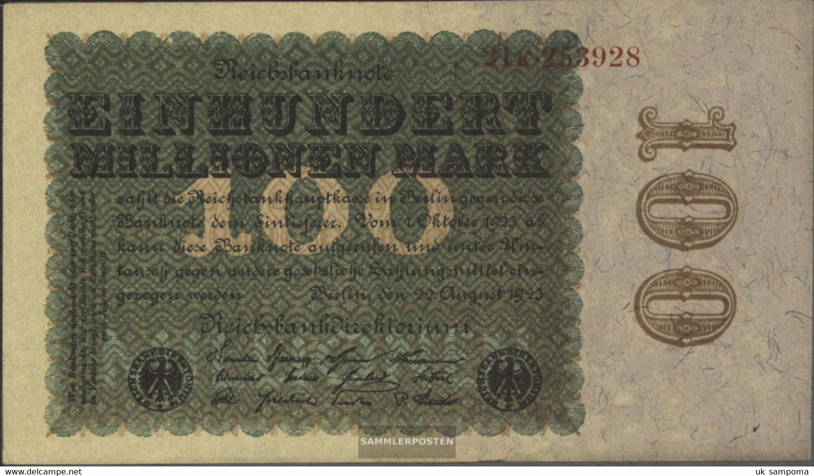 German Empire Rosenbg: 106c, Privatfirmendruck Watermark Eichenlaub Used (III) 1923 100 Million Mark - 100 Miljoen Mark