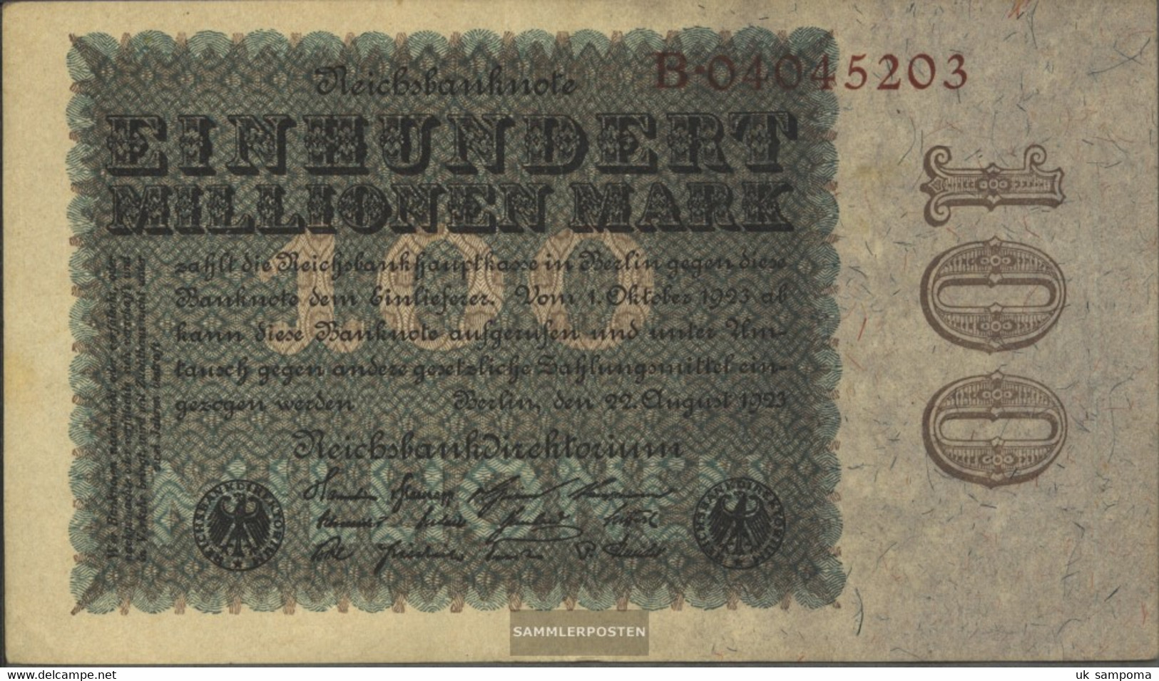 German Empire Rosenbg: 106a, Empire Printing Watermark Eichenlaub Used (III) 1923 100 Million Mark - 100 Miljoen Mark