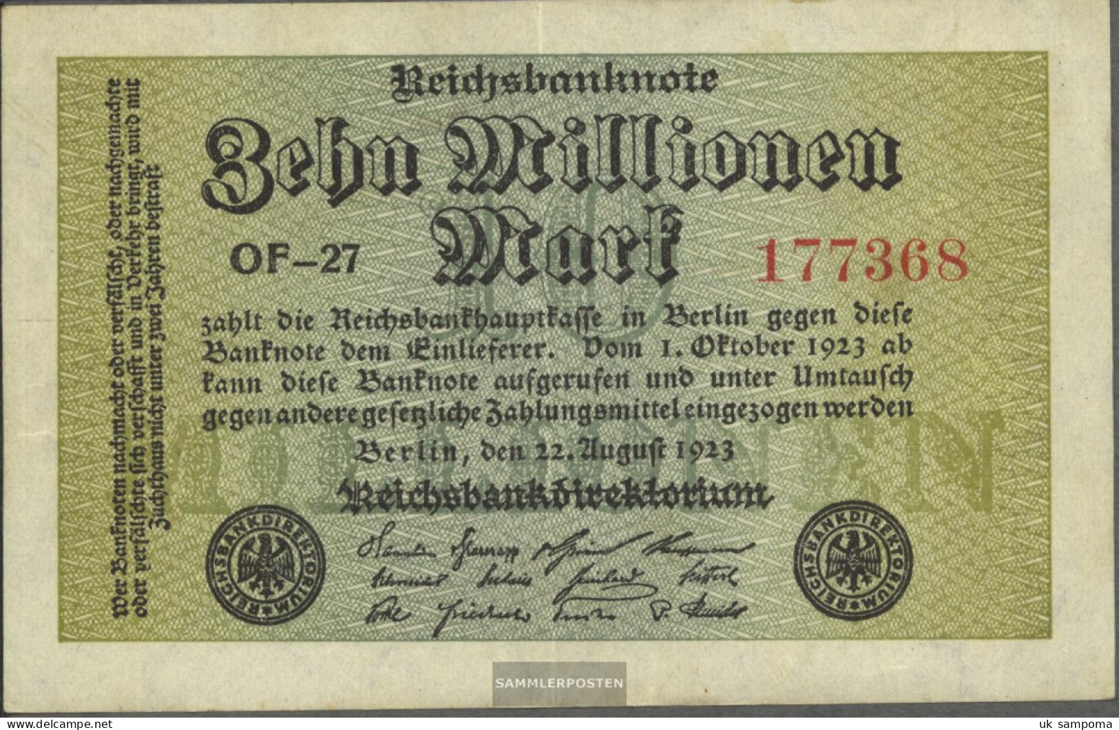 German Empire Rosenbg: 105f, Watermark Shaft Used (III) 1923 10 Million Mark - 10 Millionen Mark