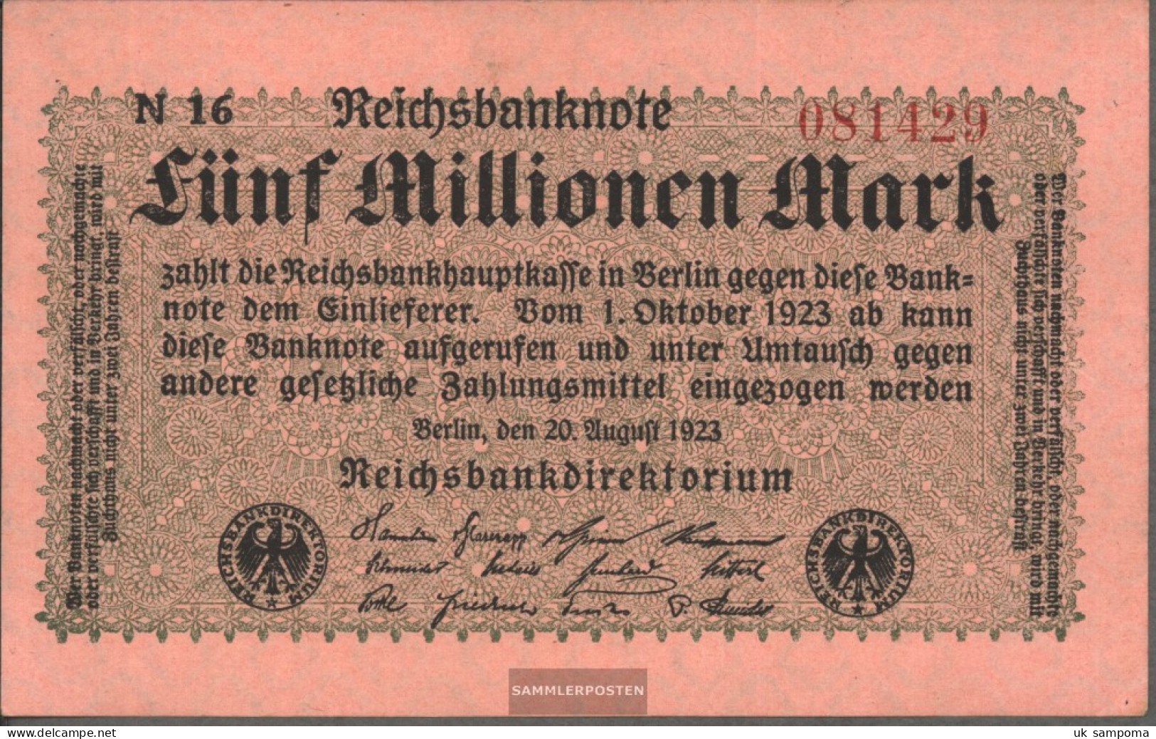 German Empire Rosenbg: 104c, Black Firmenzeichen Used (III) 1923 5 Million Mark - 5 Millionen Mark