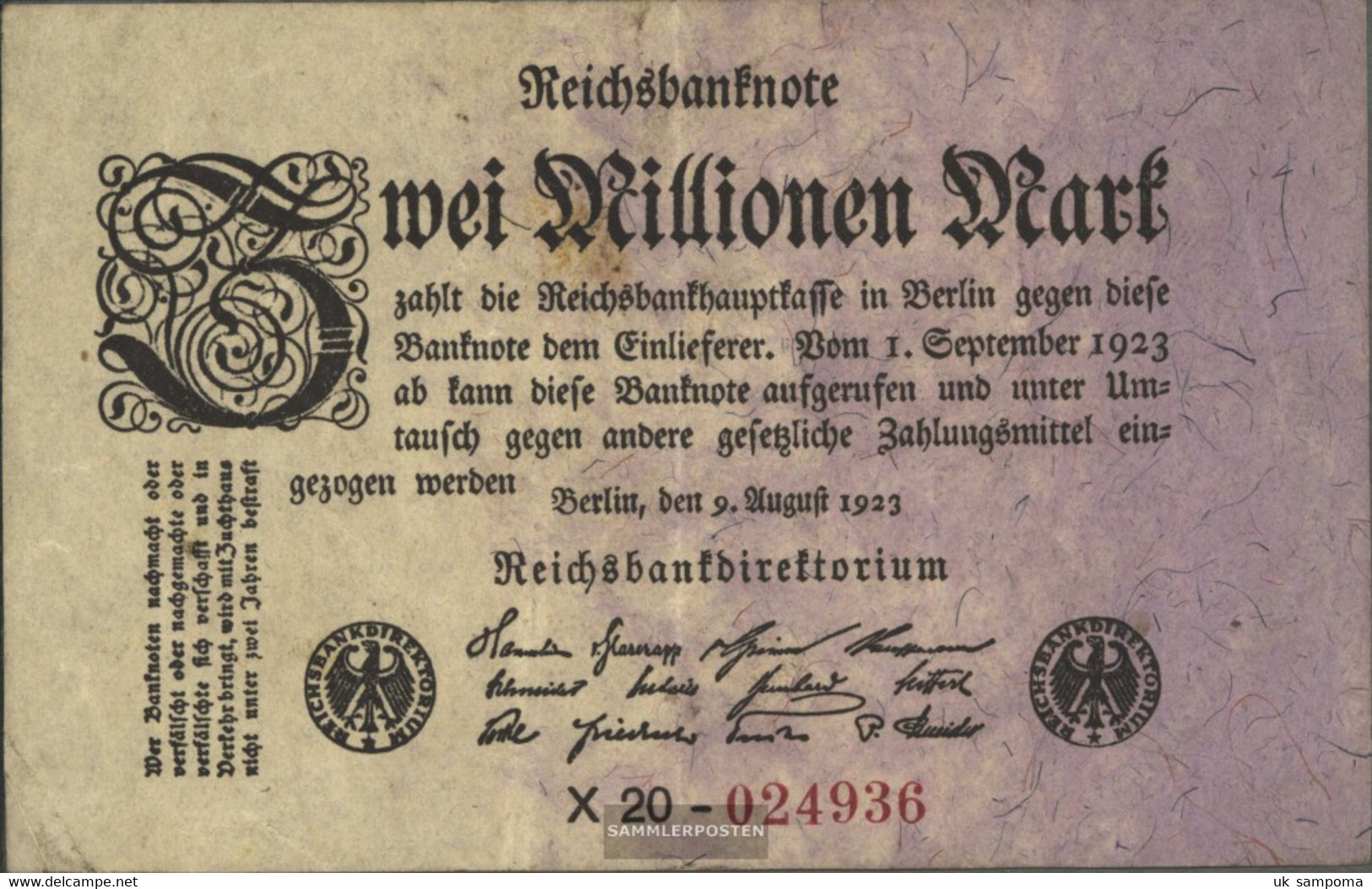 German Empire Rosenbg: 102b, Privatfirmendruck Black Firmenzeichen Used (III) 1923 2 Million Mark - 2 Millionen Mark