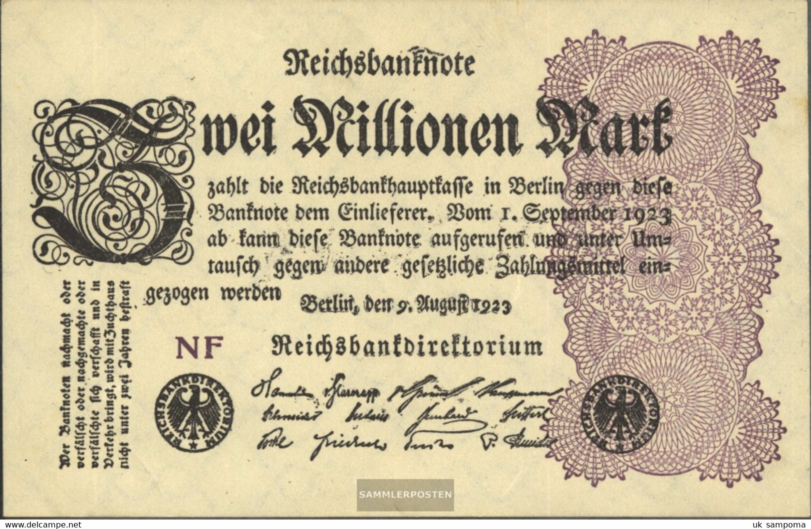 German Empire Rosenbg: 103d, Watermark Grid With 8 Used (III) 1923 2 Million Mark - 2 Mio. Mark