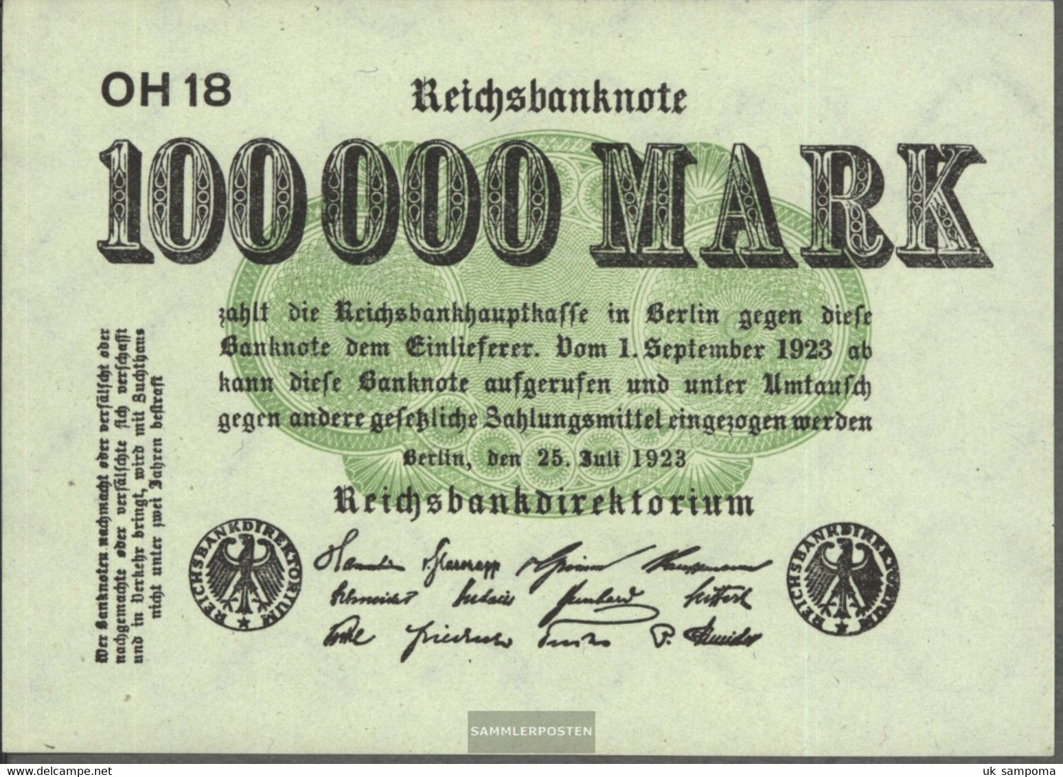 German Empire Rosenbg: 90b, Watermark Shaft Used (III) 1923 100.000 Mark - 100.000 Mark