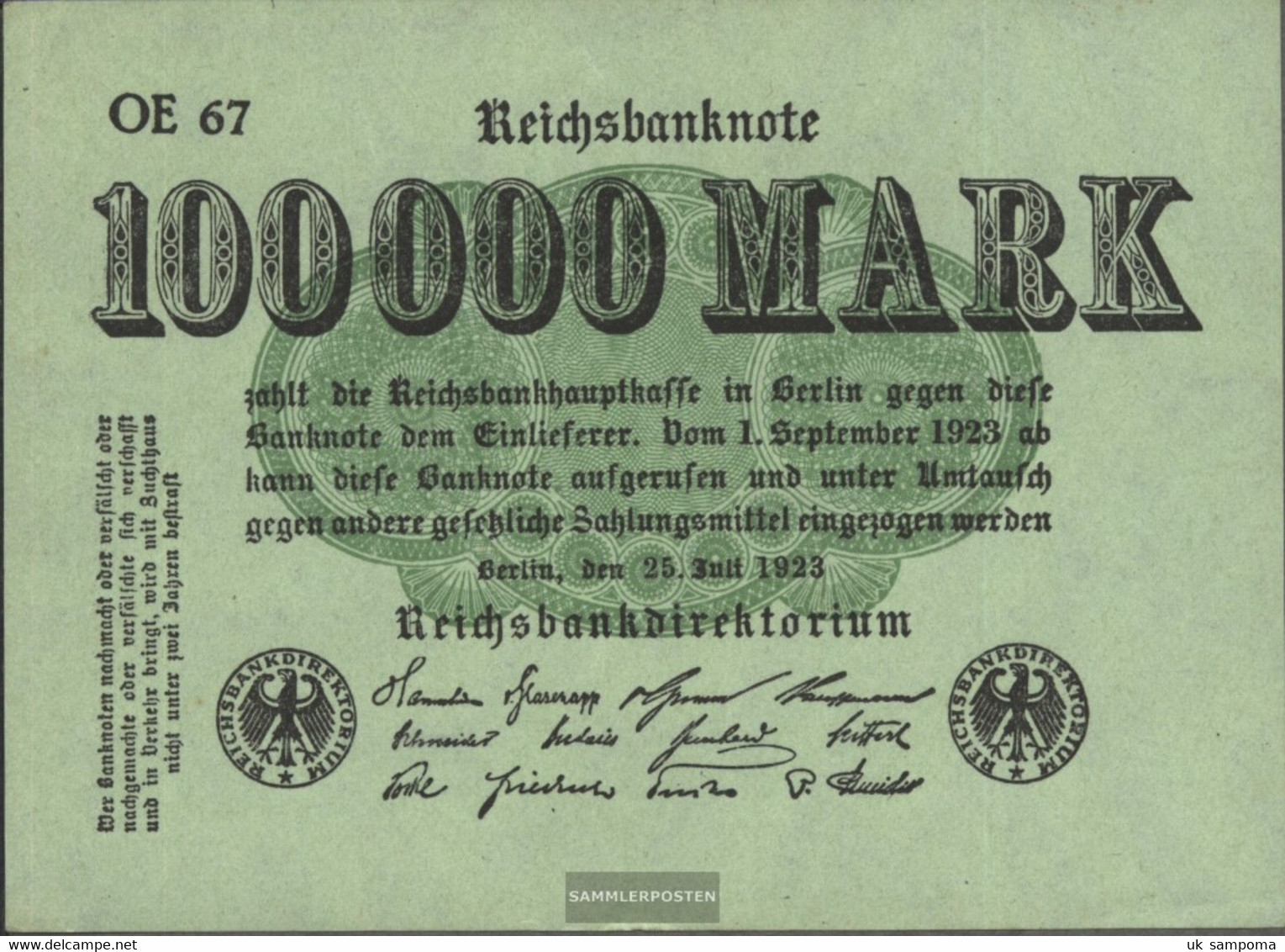 German Empire Rosenbg: 90a, Watermark Hakensterne Used (III) 1923 100.000 Mark - 100.000 Mark