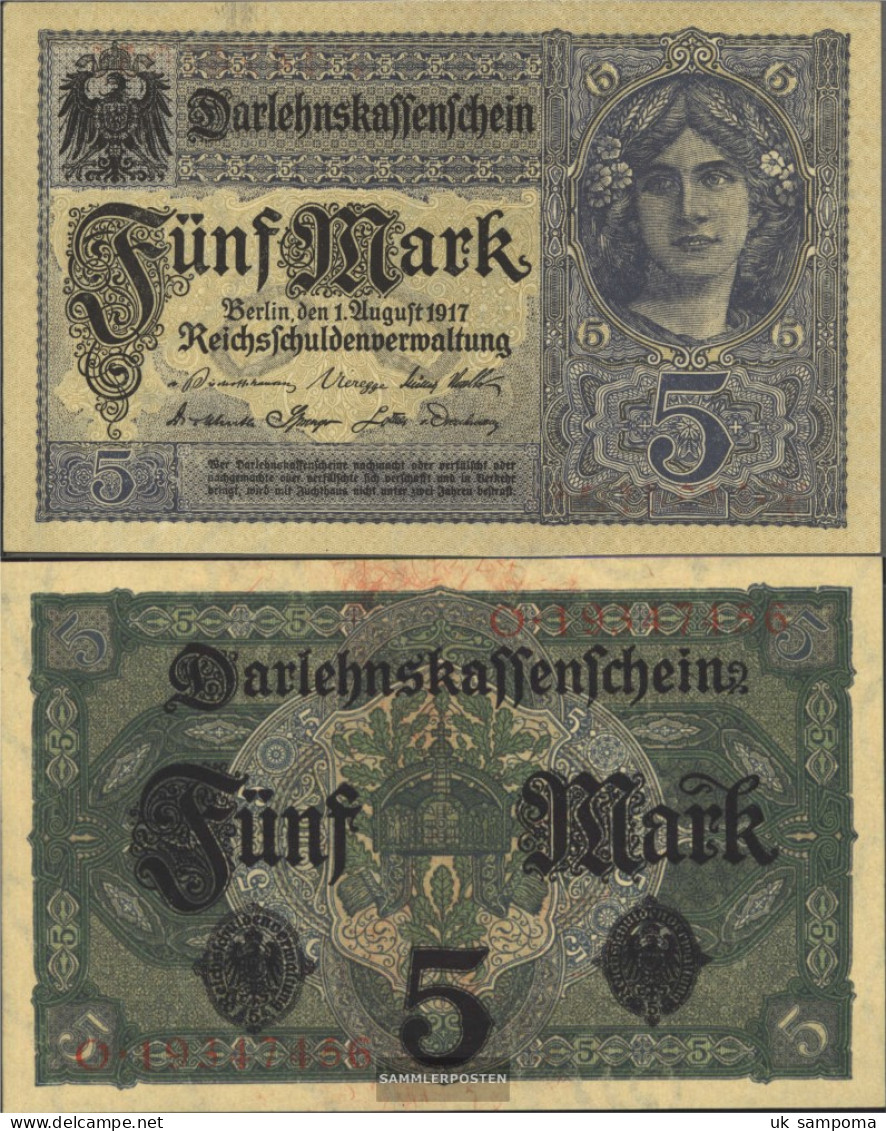 German Empire Rosenbg: 54b, 8stellige Kontrollnummer, Vs. Graublau Used (III) 1917 5 Mark - 5 Mark