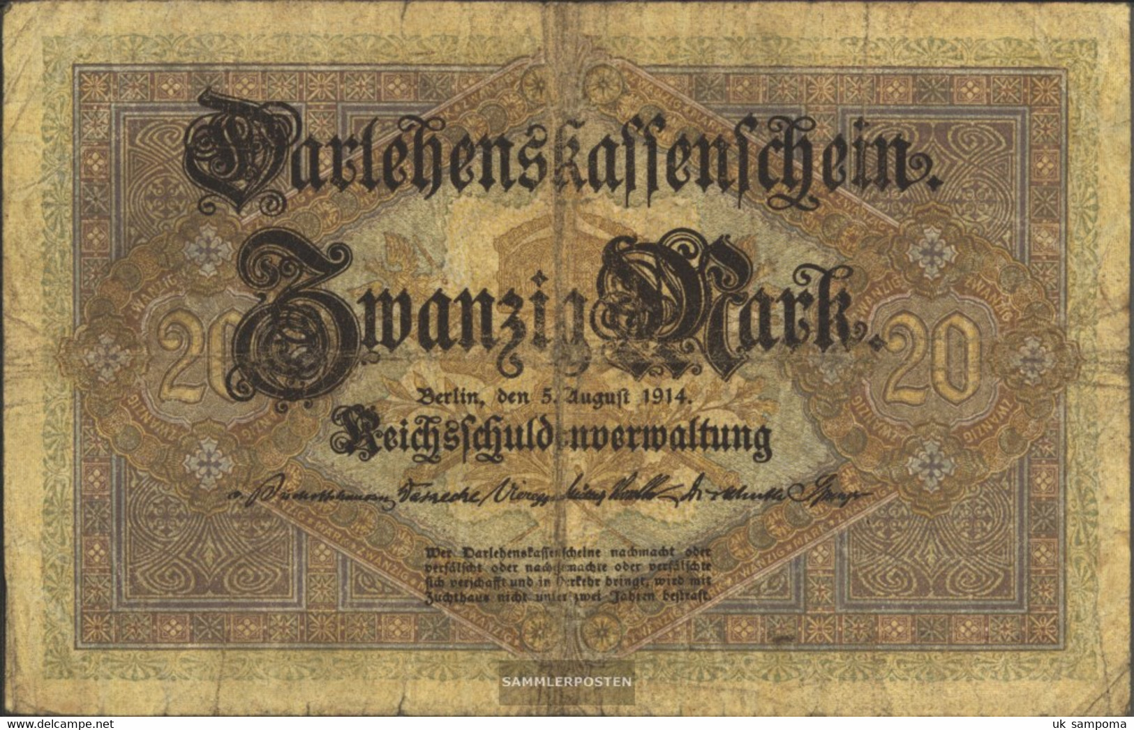 German Empire Rosenbg: 49b, 7stellige Kontrollnummer Used (III) 1914 20 Mark - 20 Mark