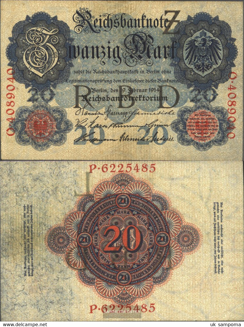 German Empire Rosenbg: 47b, 7stellige Kontrollnummer Used (III) 1914 20 Mark - 20 Mark