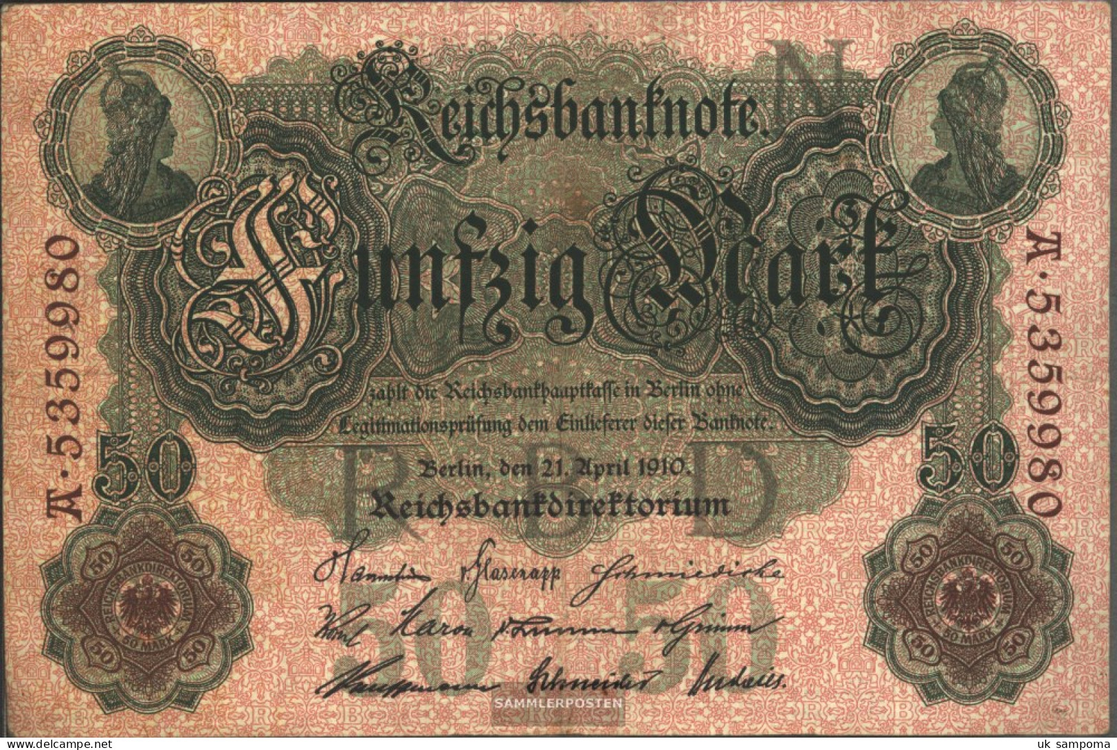 German Empire Rosenbg: 42 Used (III) 1910 50 Mark - 50 Mark