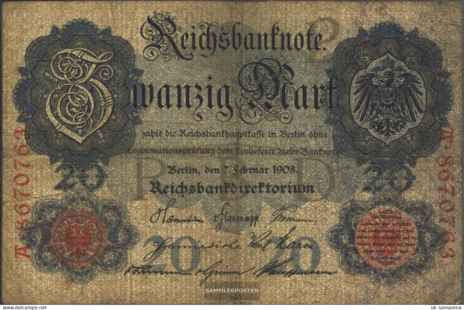 German Empire Rosenbg: 31 Used (III) 1908 20 Mark - 20 Mark