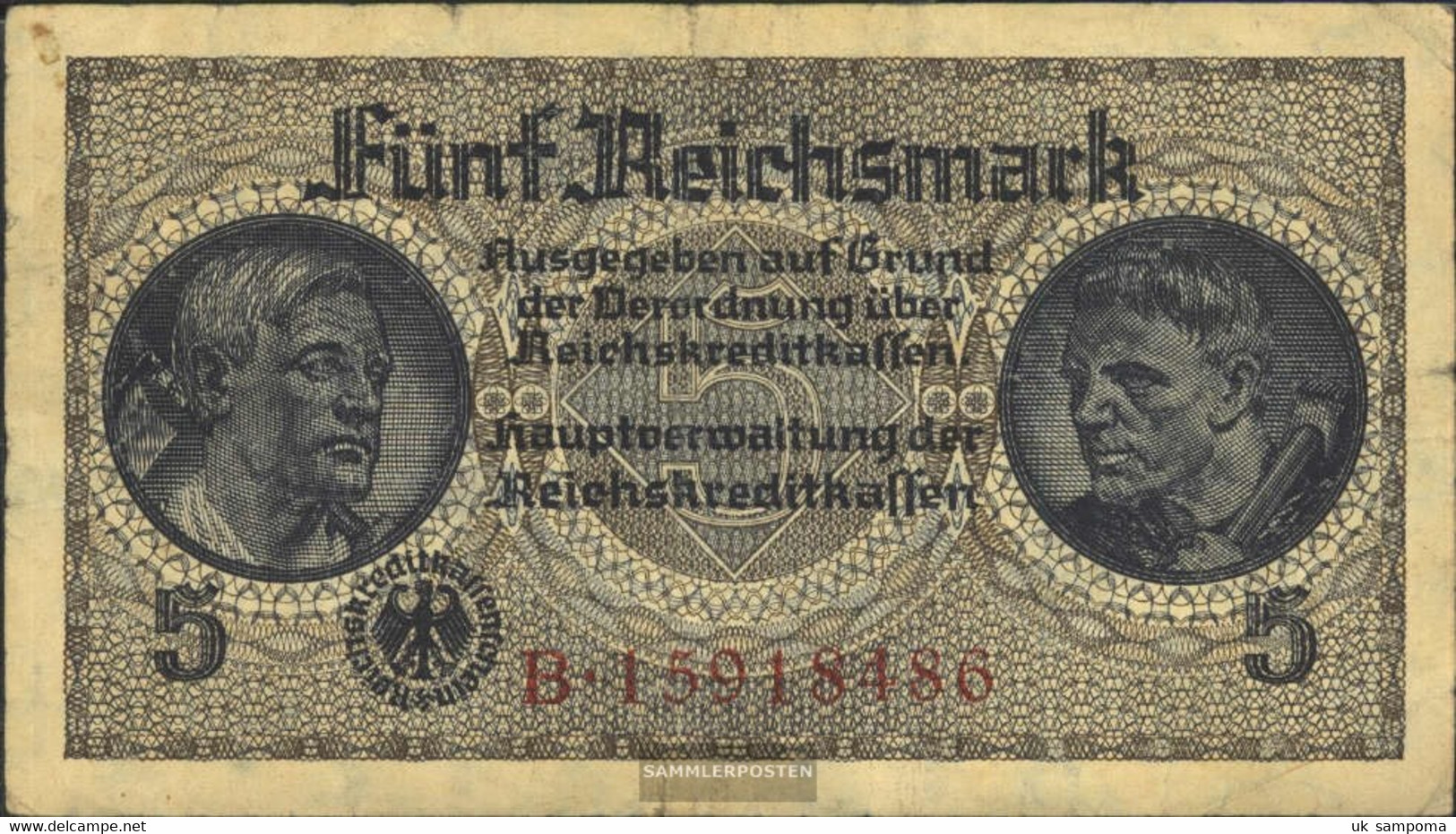German. Cast In 2. War Rosenbg: 553b, Without Prägestempel 8stellige Kontrollnummer Used (III) 1940 5 Reichsmark - Tweede Wereldoorlog