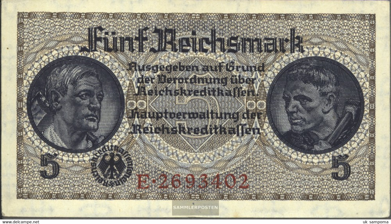 German. Cast In 2. War Rosenbg: 553a, With Prägestempel 7stellige Kontrollnummer Used (III) 1940 5 Reichsmark - 2. WK