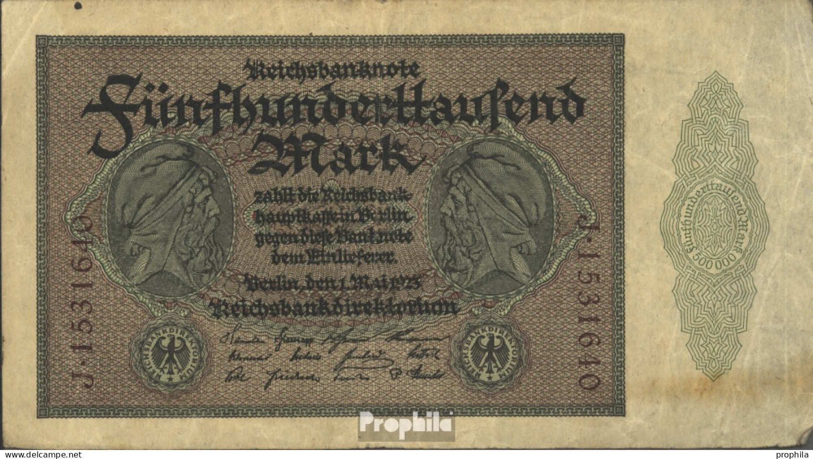 Deutsches Reich Pick-Nr: 87c, 7stellige KN Nur Auf Der Vorderseite Zweimal Gebraucht (III) 1923 500000 Mark - 50.000 Mark