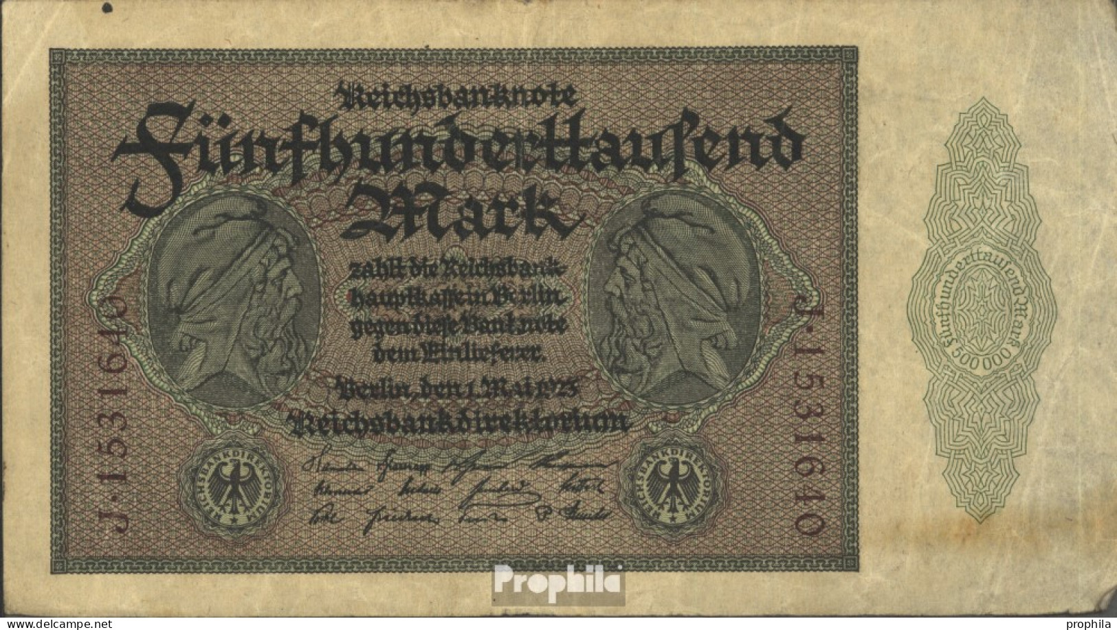 Deutsches Reich Pick-Nr: 87c, 7stellige KN Nur Auf Der Vorderseite Zweimal Gebraucht (III) 1923 500000 Mark - 50000 Mark