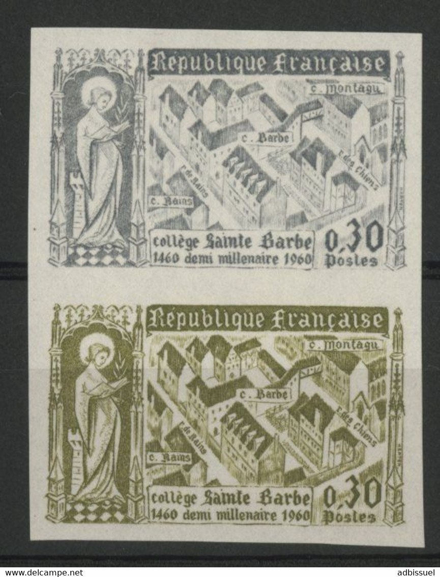 N° 1280 ESSAI NON DENTELE PAIRE 5ème Centenaire Du Collège Saint Barbe. 30ct Gris Et Vert-olive. Neuf */** (MH/MNH) TB - Farbtests 1945-…